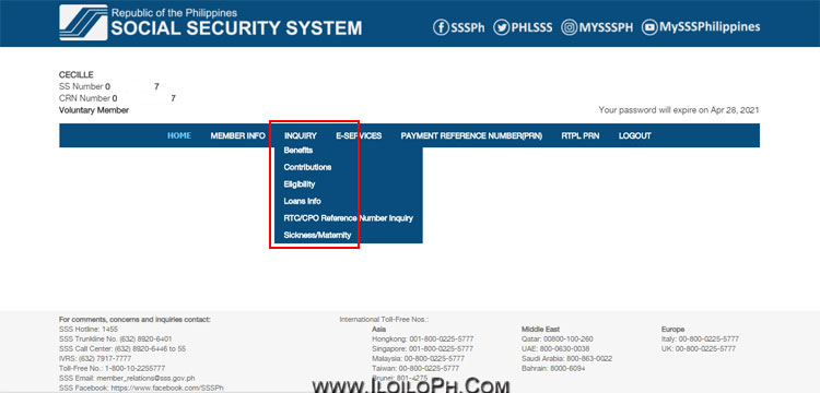 SSS account inquiry